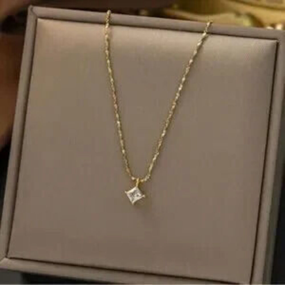 Gold Plated Stainless Steel Cubic Zirconia Necklace